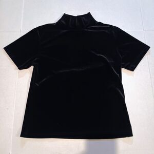 Vtg County Seat Jeanswear Black Velvet Top-Large-Mock Neck-Lined-1990s-Gothic